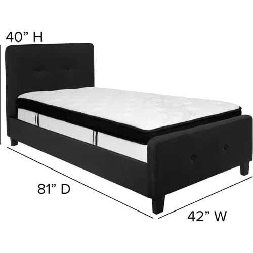 Centerline Dynamics Beds & Headboards Tribeca Tufted Upholstered Platform Bed, Black, With Memory Foam Mattress, Twin