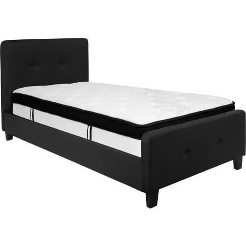 Centerline Dynamics Beds & Headboards Tribeca Tufted Upholstered Platform Bed, Black, With Memory Foam Mattress, Twin