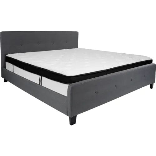 Centerline Dynamics Beds & Headboards Tribeca Tufted Upholstered Platform Bed, Dark Gray, Memory Foam Mattress, King