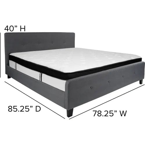 Centerline Dynamics Beds & Headboards Tribeca Tufted Upholstered Platform Bed, Dark Gray, Memory Foam Mattress, King