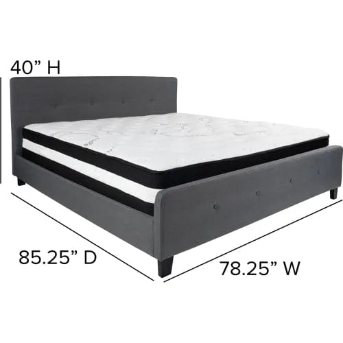 Centerline Dynamics Beds & Headboards Tribeca Tufted Upholstered Platform Bed, Dark Gray, Pocket Spring Mattress, King