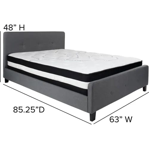 Centerline Dynamics Beds & Headboards Tribeca Tufted Upholstered Platform Bed, Dark Gray, Pocket Spring Mattress, Queen