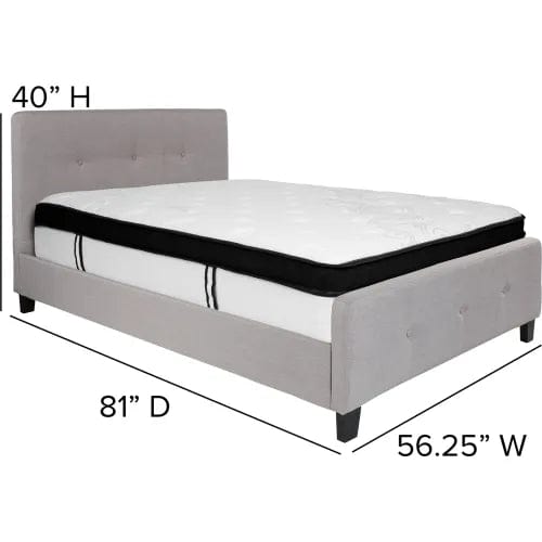 Centerline Dynamics Beds & Headboards Tribeca Tufted Upholstered Platform Bed, Light Gray, Memory Foam Mattress, Full