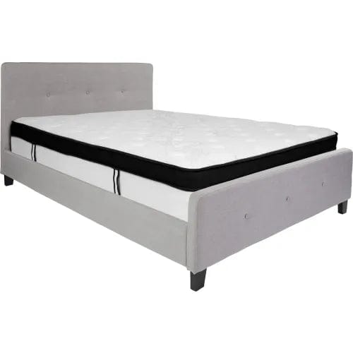 Centerline Dynamics Beds & Headboards Tribeca Tufted Upholstered Platform Bed, Light Gray, Memory Foam Mattress, Queen