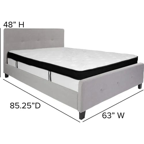 Centerline Dynamics Beds & Headboards Tribeca Tufted Upholstered Platform Bed, Light Gray, Memory Foam Mattress, Queen