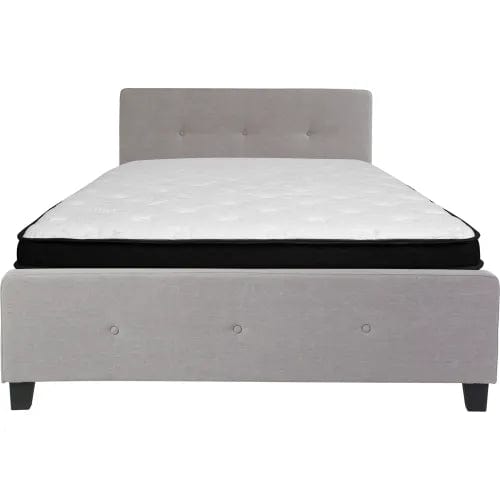 Centerline Dynamics Beds & Headboards Tribeca Tufted Upholstered Platform Bed, Light Gray, Memory Foam Mattress, Queen