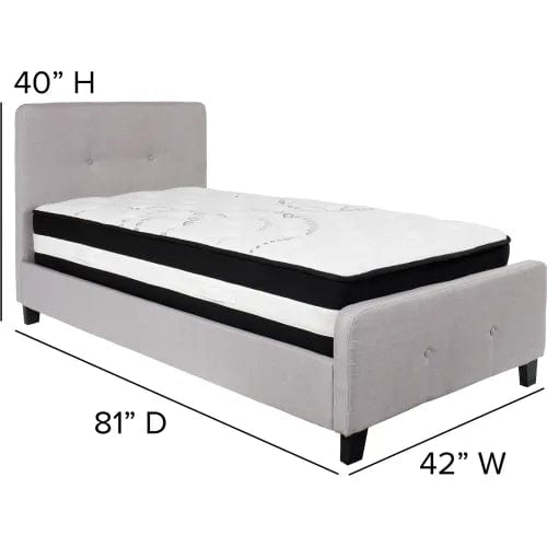 Centerline Dynamics Beds & Headboards Tribeca Tufted Upholstered Platform Bed, Light Gray, Pocket Spring Mattress, Twin