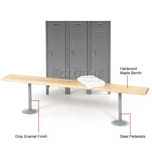 Centerline Dynamics Benches Locker Room Bench, Hardwood With Steel Tube Pedestal Legs, 72 x 9-1/2 x 17