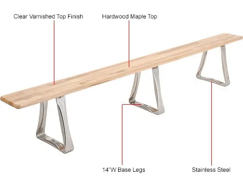 Centerline Dynamics Benches Locker Room Bench, Hardwood With Trapezoid Legs,108 x 9-1/2 x 17