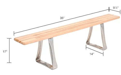 Centerline Dynamics Benches Locker Room Bench, Hardwood With Trapezoid Legs, 36 x 9-1/2 x 17