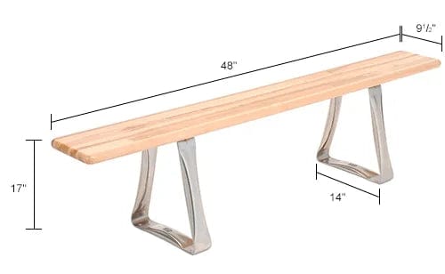 Centerline Dynamics Benches Locker Room Bench, Hardwood With Trapezoid Legs, 48 x 9-1/2 x 17