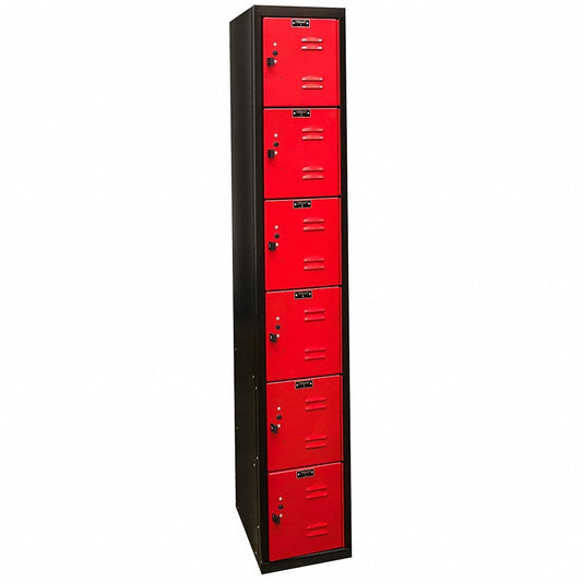 Centerline Dynamics Black Tie Lockers Red / Assembled Hallowell Black Tie Locker, 12"W x 18"D x 72"H, Six Tier, 1-Wide