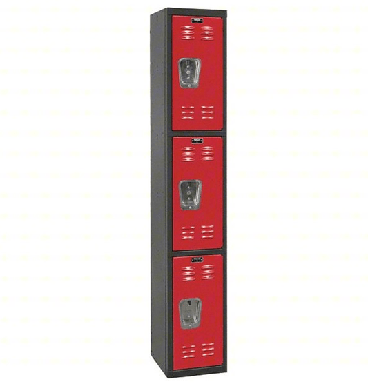 Centerline Dynamics Black Tie Lockers Red / Assembled Hallowell Black Tie Locker, 12"W x 18"D x 72"H,Triple Tier, 1-Wide