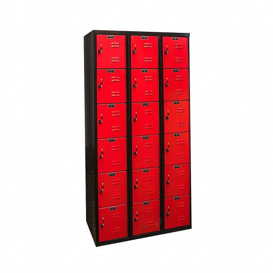 Centerline Dynamics Black Tie Lockers Red / Assembled Hallowell Black Tie Locker, 36"W x 18"D x 72"H, Six Tier, 3-Wide