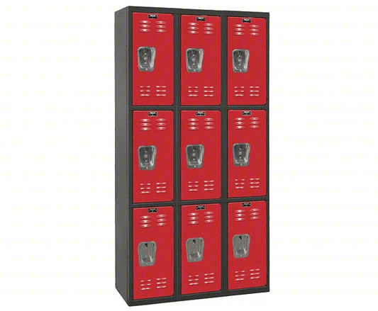 Centerline Dynamics Black Tie Lockers Red / Assembled Hallowell Black Tie Locker, 36"W x 18"D x 72"H, Triple Tier, 3-Wide