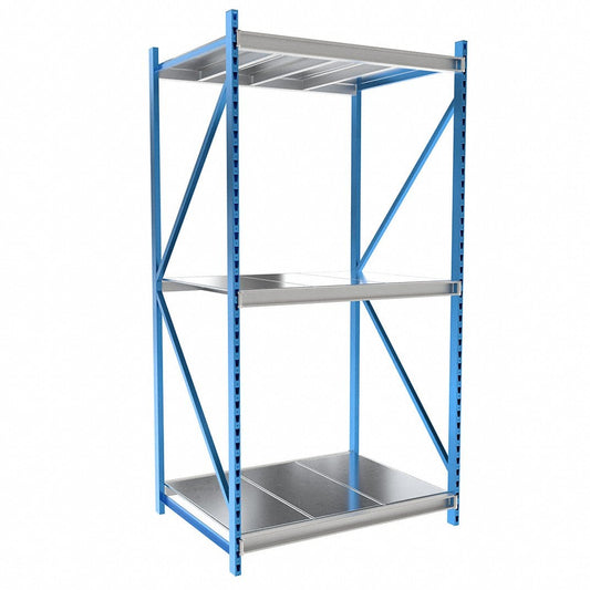 Centerline Dynamics Bulk Rack Hallowell Bulk Rack 60"W x 48"D x 123"H, 3 Level Unit Includes Steel Shelf Deck