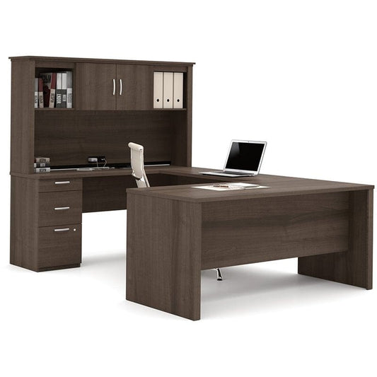 Centerline Dynamics Bush Office Furniture Antigua Bestar Logan Contemporary Wood Mahogany 4 Piece U Shaped Computer Desk