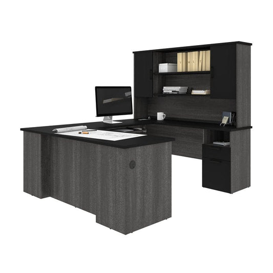 Centerline Dynamics Bush Office Furniture Black/Bark Gray Bestar Norma Transitional Engineered Wood Computer Desk