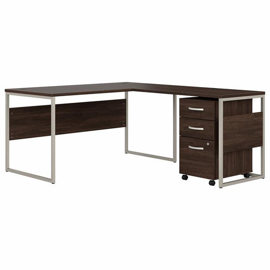 Centerline Dynamics Bush Office Furniture Black Walnut Hybrid 60W L Shaped Table Desk with Drawers - Engineered Wood