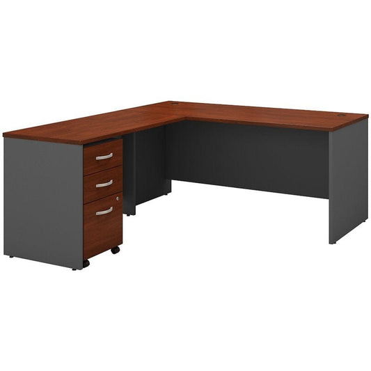 Centerline Dynamics Bush Office Furniture Hansen Cherry/Gray Series C 66W L Shaped Desk with Drawers - Engineered Wood