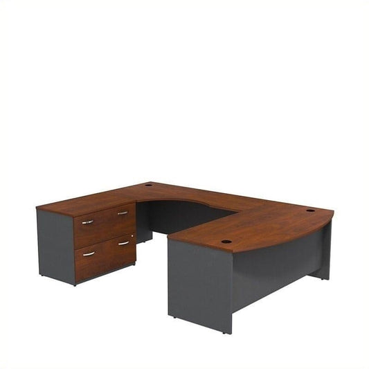 Centerline Dynamics Bush Office Furniture Hansen Cherry/Gray Series C 72" 2 Drawer Left U-Shaped Desk - Engineered Wood