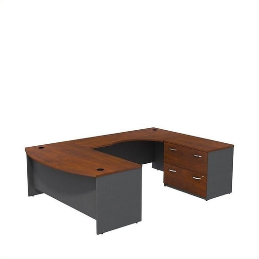 Centerline Dynamics Bush Office Furniture Hansen Cherry/Gray Series C 72" 2 Drawer Right U-Shaped Desk - Engineered Wood