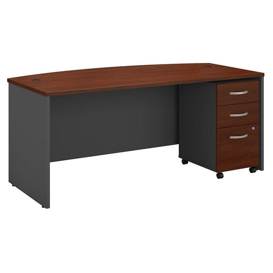 Centerline Dynamics Bush Office Furniture Hansen Cherry/Gray Series C 72"W Bow Front Desk with Mobile File - Engineered Wood