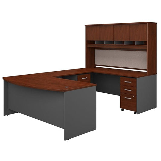 Centerline Dynamics Bush Office Furniture Hansen Cherry/Gray Series C 72"W Bow Front U-Shaped Desk with Hutch and Storage
