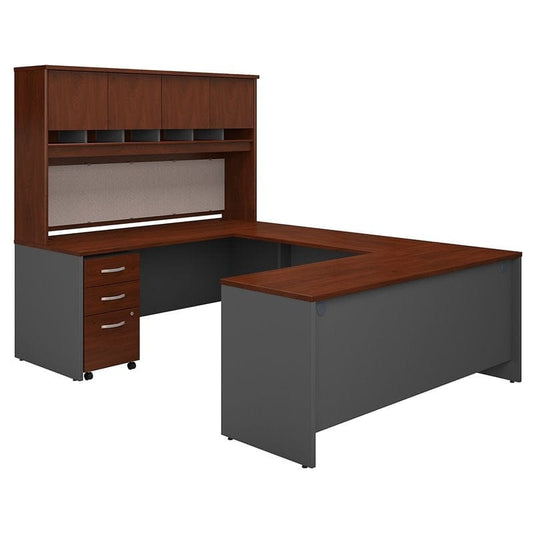 Centerline Dynamics Bush Office Furniture Hansen Cherry/Gray Series C 72"W U-Shaped Desk with Hutch and Storage