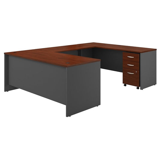 Centerline Dynamics Bush Office Furniture Hansen Cherry/Gray Series C 72"W U-Shaped Desk with Mobile File Cabinet