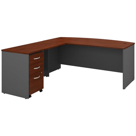 Centerline Dynamics Bush Office Furniture Hansen Cherry/Gray Series C 72W Bow Front L Desk with Drawers - Engineered Wood