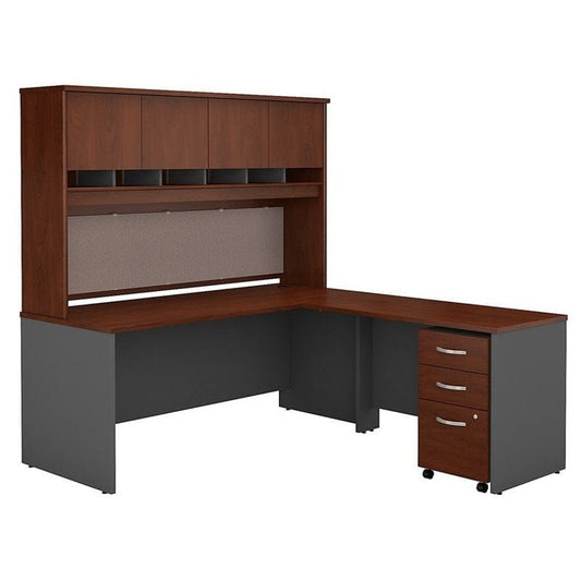 Centerline Dynamics Bush Office Furniture Hansen Cherry/Gray Series C 72W L Shaped Desk with Storage in Hansen Cherry - Engineered Wood