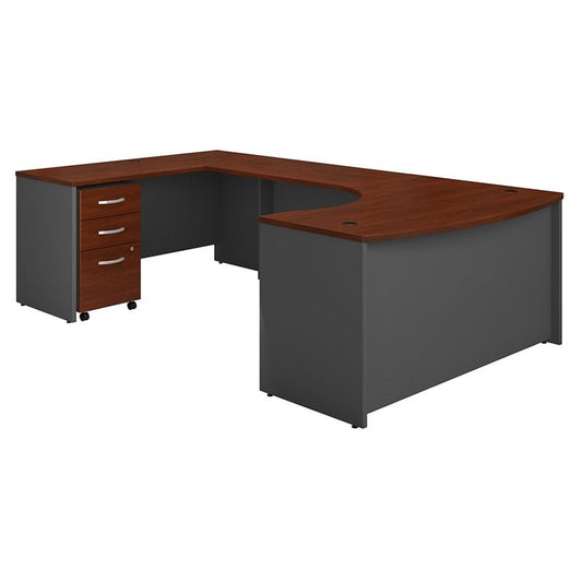 Centerline Dynamics Bush Office Furniture Hansen Cherry/Gray Series C Left Hand Bow U-Shaped Desk with Mobile File Cabinet