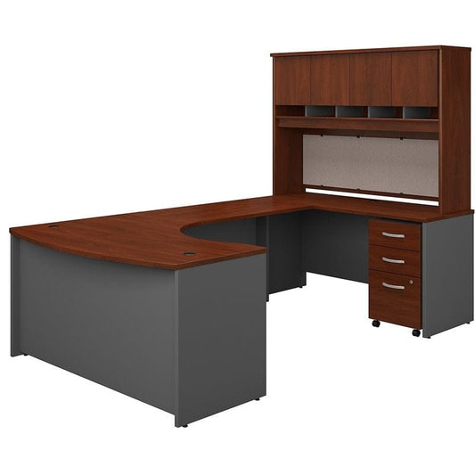 Centerline Dynamics Bush Office Furniture Hansen Cherry/Gray Series C Right Hand Bow U-Shaped Desk with Hutch and Storage in Hansen Cherry