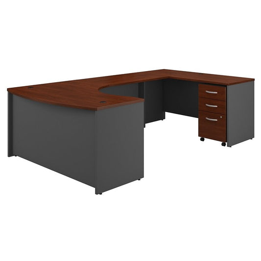 Centerline Dynamics Bush Office Furniture Hansen Cherry/Gray Series C Right Hand Bow U-Shaped Desk with Mobile File Cabinet