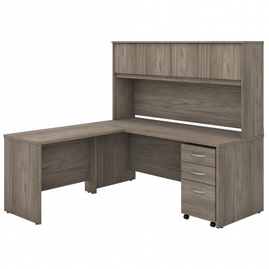 Centerline Dynamics Bush Office Furniture Hickory Studio C 72W L Desk with Hutch and Drawers - Engineered Wood