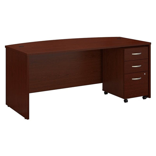 Centerline Dynamics Bush Office Furniture Mahogany Series C 72"W Bow Front Desk with Mobile File - Engineered Wood