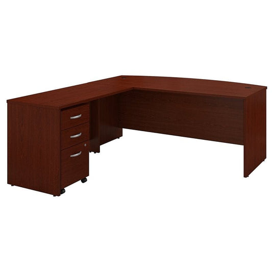 Centerline Dynamics Bush Office Furniture Mahogany Series C 72W Bow Front L Desk with Drawers - Engineered Wood