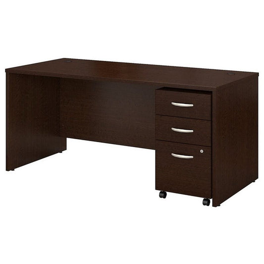 Centerline Dynamics Bush Office Furniture Mocha Cherry Series C 66W x 30D Office Desk with Drawers - Engineered Wood