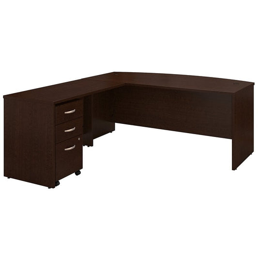 Centerline Dynamics Bush Office Furniture Mocha Cherry Series C 72W Bow Front L Desk with Drawers - Engineered Wood