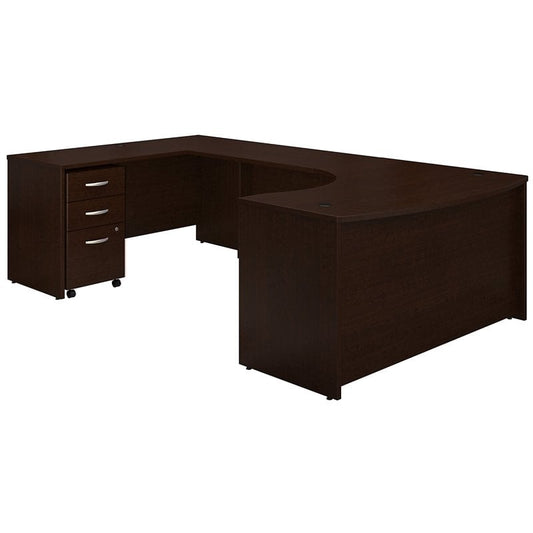 Centerline Dynamics Bush Office Furniture Mocha Cherry Series C Left Hand Bow U-Shaped Desk with Mobile File Cabinet