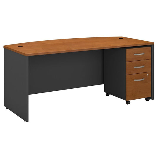 Centerline Dynamics Bush Office Furniture Natural Cherry/Gray Series C 72"W Bow Front Desk with Mobile File - Engineered Wood