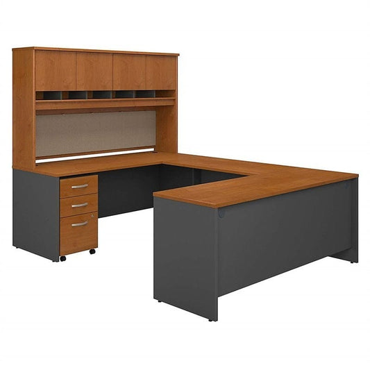 Centerline Dynamics Bush Office Furniture Natural Cherry/Gray Series C 72"W U-Shaped Desk with Hutch and Storage