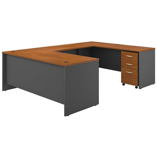 Centerline Dynamics Bush Office Furniture Natural Cherry/Gray Series C 72"W U-Shaped Desk with Mobile File Cabinet