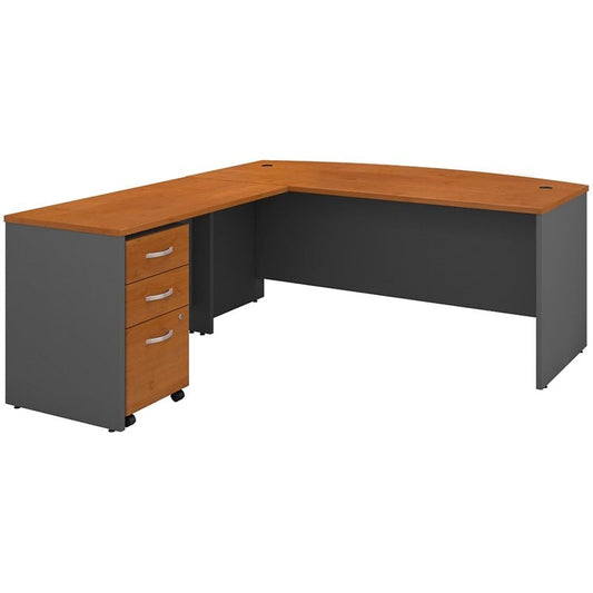 Centerline Dynamics Bush Office Furniture Natural Cherry/Gray Series C 72W Bow Front L Desk with Drawers - Engineered Wood