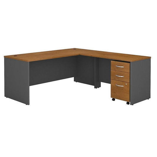 Centerline Dynamics Bush Office Furniture Natural Cherry/Gray Series C 72W L Shaped Desk with File Cabinet in Hansen Cherry - Engineered Wood