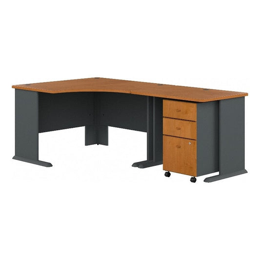 Centerline Dynamics Bush Office Furniture Natural Cherry/Slate Series A 48W Corner Desk with 36W Return & Mobile File