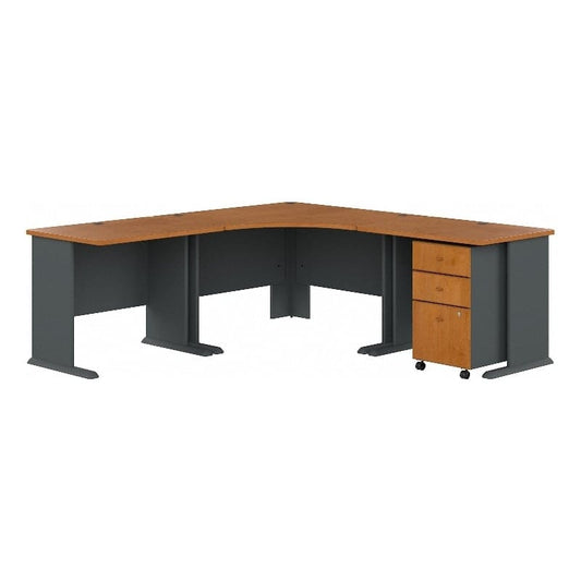 Centerline Dynamics Bush Office Furniture Natural Cherry/Slate Series A 84W x 84D Corner Desk with Mobile File Cabinet