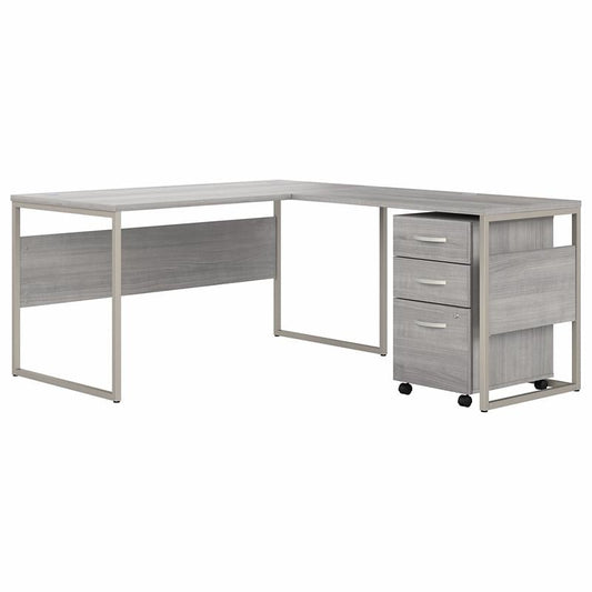 Centerline Dynamics Bush Office Furniture Platinum Gray Hybrid 60W L Shaped Table Desk with Drawers - Engineered Wood