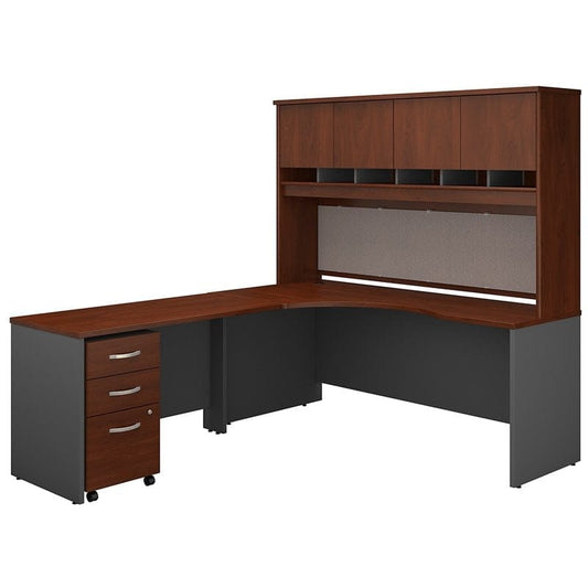 Centerline Dynamics Bush Office Furniture Series C LH Corner Desk with Hutch and Mobile File Cabinet